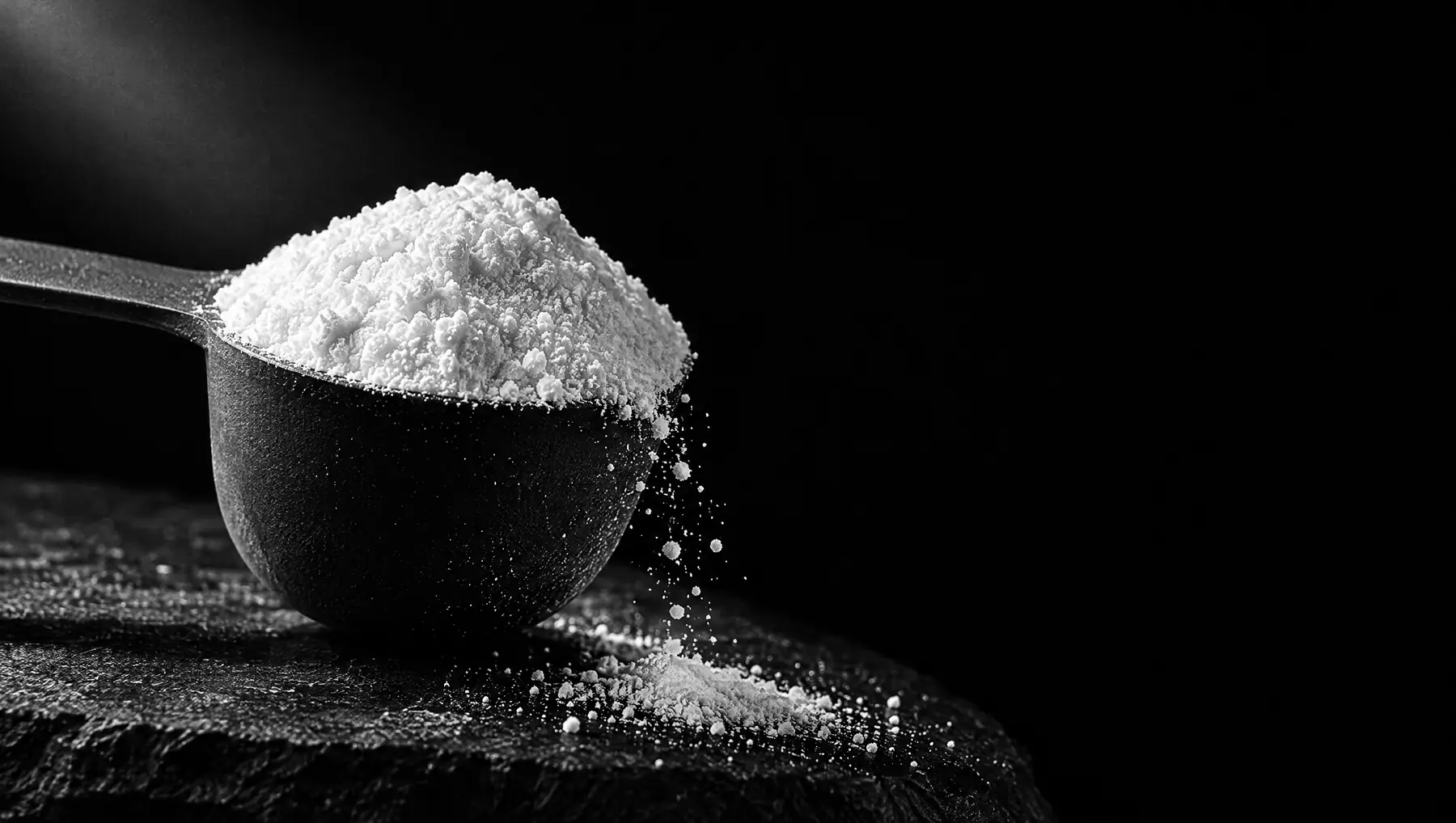 Medidor negro con polvo blanco bajo un haz de luz